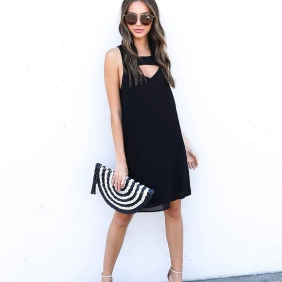 HOPE & HARLOW Mini Mod Swing Dress Sz 10 A-Line Black Knit Eyelet Retro Twee LBD - Picture 9 of 12